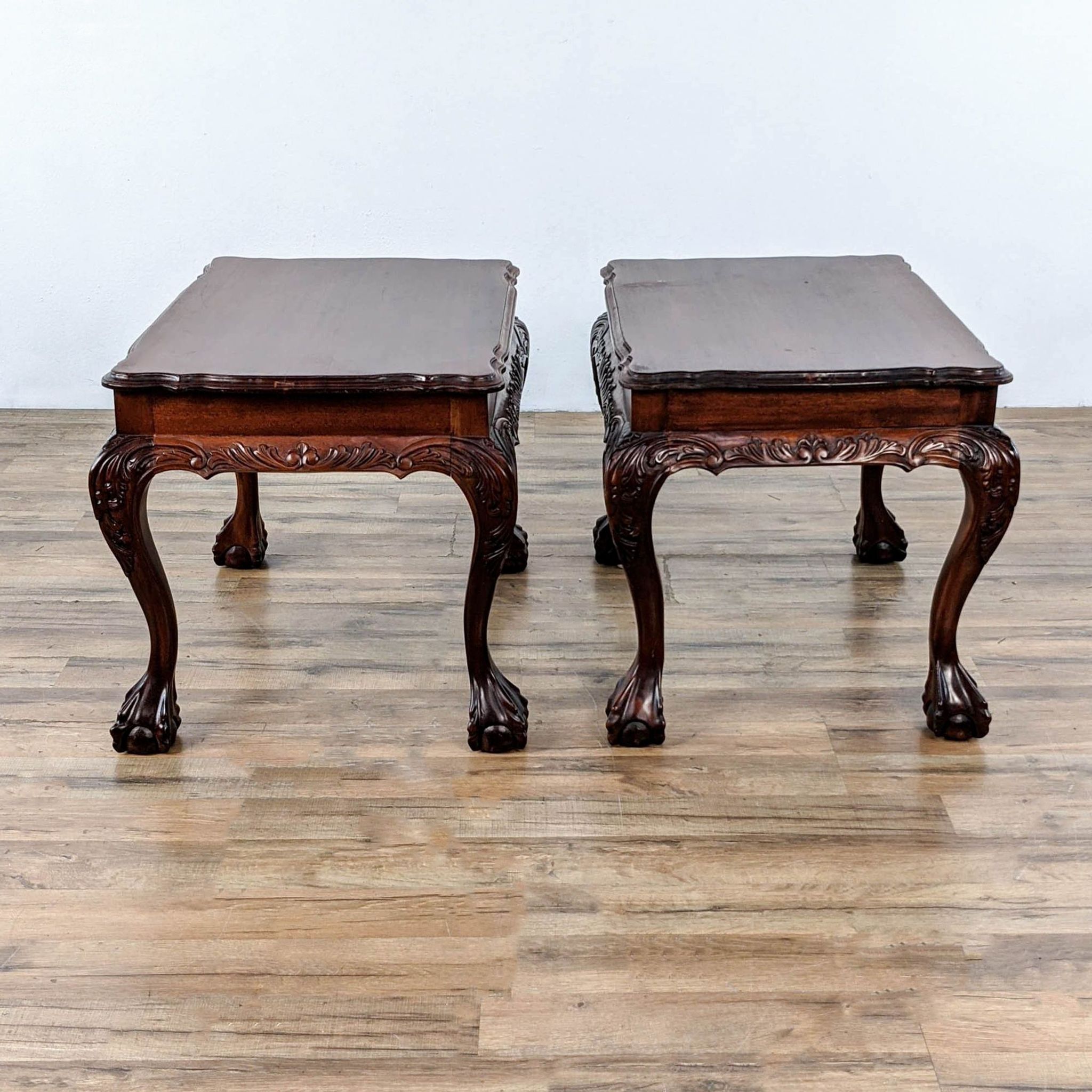 Pair of Carved Wooden End Tables - image 0