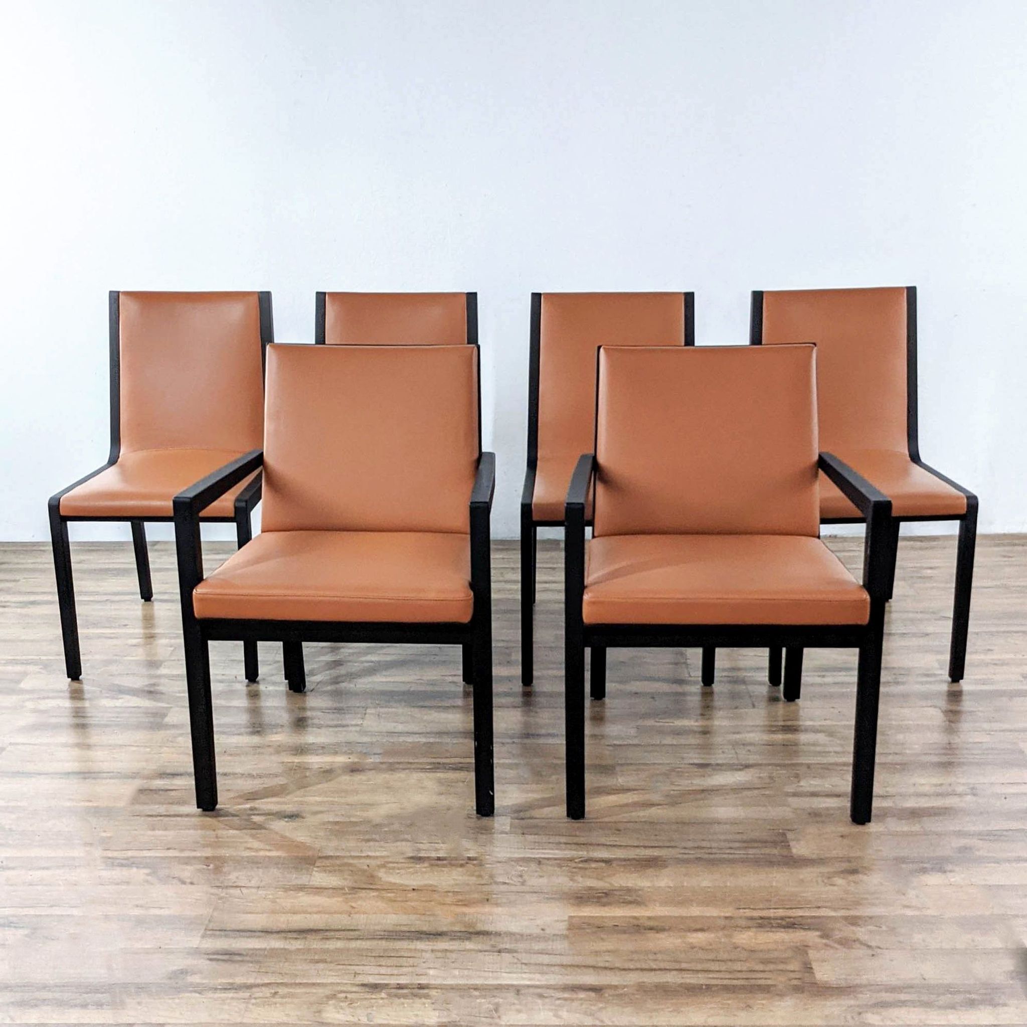 Set of Six Leather and Wood Dining Chairs - image 0